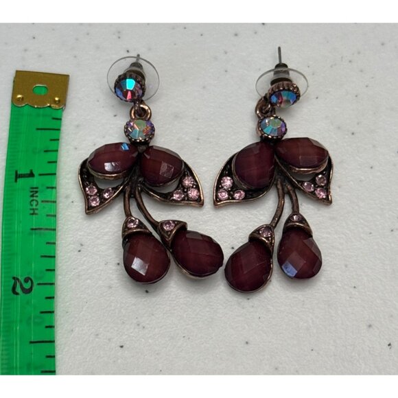 Vintage red‎ purple crystals dangle pierced earrings OS - Picture 7 of 8